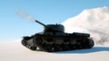 Military armored tank moves through the snow. Photo realistic 3d render