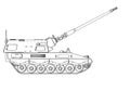Military armored vehicle doodle. Self-propelled howitzer. Raised barrel
