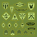 Military army badges. Air force logo and patch for uniform, soldier medal and insignia. War elite forces symbols with Royalty Free Stock Photo