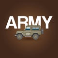 Military army car vector banner with ground forces battle offroad machine. Regular army car vector illustration. Idea of