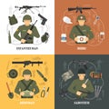 Military Army 4 flat icons Square