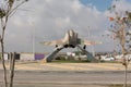 Military Army monuments at urban civil space, city view