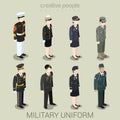 Military army people in uniform flat style isometric icon set Royalty Free Stock Photo