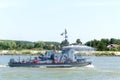 Military auxiliary support ship on the Danube river Royalty Free Stock Photo