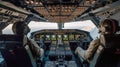 Military Aviation Power, Pilots in a Large Bomber Cockpit Operating Advanced Technology, Generative AI