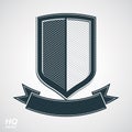 Military award icon. Vector grayscale defense shield with curvy