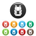 Military backpack icons set color