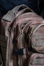 Military backpack of khaki color