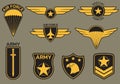 Military badge, army patch and insignia set. Air and airforce emblems with eagle, star and plane. Vector illustration. Royalty Free Stock Photo