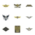 Military badge icons set, flat style