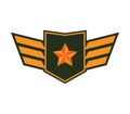 Military badge with wings and star on green and orange. Army patch emblem, aviation insignia vector illustration Royalty Free Stock Photo