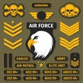 Military badges and army patches. Chevrons, stickers and embroidery in military style for t-shirt graphic