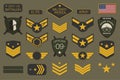 Military badges and army patches typography. Military embroidery chevron and pin design for t-shirt graphic