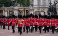 Military band belonging to the Coldstream Guards marching down The Mall during the Trooping the Colour military parade, London UK Royalty Free Stock Photo
