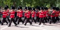 Military band belonging to the Coldstream Guards marching down The Mall during the Trooping the Colour military parade, London UK Royalty Free Stock Photo