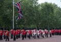 Military band marching down The Mall in London, UK. Photo taken during the Trooping the Colour ceremony