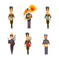 Military Band Member in Parade Uniform Playing Musical Instrument Vector Set