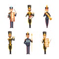 Military Band Member in Parade Uniform Playing Musical Instrument Vector Set