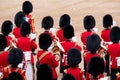 Trooping the Colour, annual military ceremony in London in the presence of the Queen. Guards wear bearskin hats.