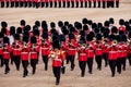 Trooping the Colour, annual military ceremony in London in the presence of the Queen. Guards wear bearskin hats.