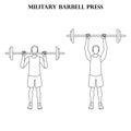 Military barbell press exercise strength workout vector illustration outline