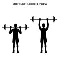 Military barbell press exercise strength workout vector illustration silhouette