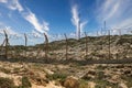 Military base with barbed wire fence Royalty Free Stock Photo