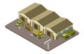 Military base with soldiers and military cars isometric vector concept Royalty Free Stock Photo