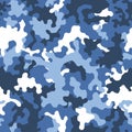 Vector camouflage Seamless pattern. Classic clothing style masking camo background, repeat print. blue color