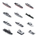 Military Boats Isometric Icon Set