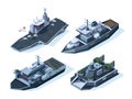 Military boats isometric. Vector american navy