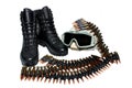 Military boots,helmet and bullets