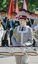 Military brass band. Brass band, female drummer Royalty Free Stock Photo