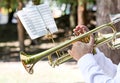 Military brass band musician with trumpet Royalty Free Stock Photo