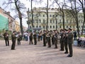 A military brass band playing in the square Royalty Free Stock Photo