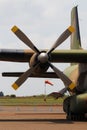 Military Transport Aircraft Propeller Engine And Airport Wind Sock Royalty Free Stock Photo