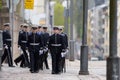 Military cadets parading before funeral service of the late Finnish President Mauno Koivisto at the Helsinki Cathedral. Royalty Free Stock Photo