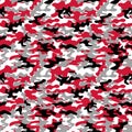 Military camo seamless pattern. Camouflage in red, black and white. Royalty Free Stock Photo