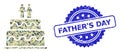 Distress Father`S Day Stamp Seal and Military Camouflage Collage of Marriage Cake Royalty Free Stock Photo