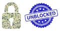 Scratched Unblocked Stamp Seal and Military Camouflage Collage of Lock