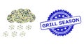 Grunge Grill Season Stamp and Military Camouflage Composition of Snow Cloud