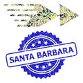 Scratched Santa Barbara Stamp and Military Camouflage Composition of Rewind Forward