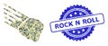 Scratched Rock N Roll Stamp Seal and Military Camouflage Composition of Stone Meteorite