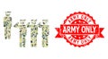 Scratched Army Only Stamp Seal and Military Camouflage Collage of Military Unit