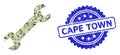 Distress Cape Town Stamp Seal and Military Camouflage Composition of Wrench