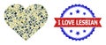 Military Camouflage Love Heart Icon Mosaic and Grunge Bicolor I Love Lesbian Stamp