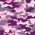 Military camouflage seamless pattern, purple monochrome. Classic clothing style masking camo repeat print. ruby colors