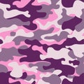 Military camouflage seamless pattern, purple monochrome. Classic clothing style masking camo repeat print. ruby colors texture. De