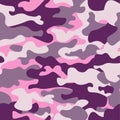 Military camouflage seamless pattern, purple monochrome. Classic clothing style masking camo repeat print. ruby colors