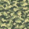 Military camouflage. Seamless pixel pattern.Woodland digital style. Old games. 8 bit.